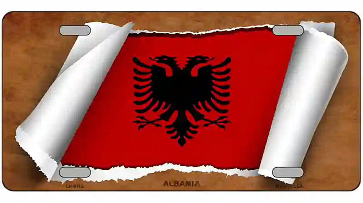 Albania Flag Scroll Metal Novelty License Plate