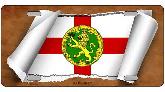 Alderney Flag Scroll Metal Novelty License Plate