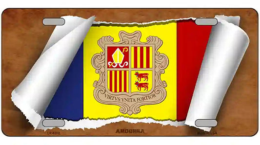 Andorra Flag Scroll Metal Novelty License Plate
