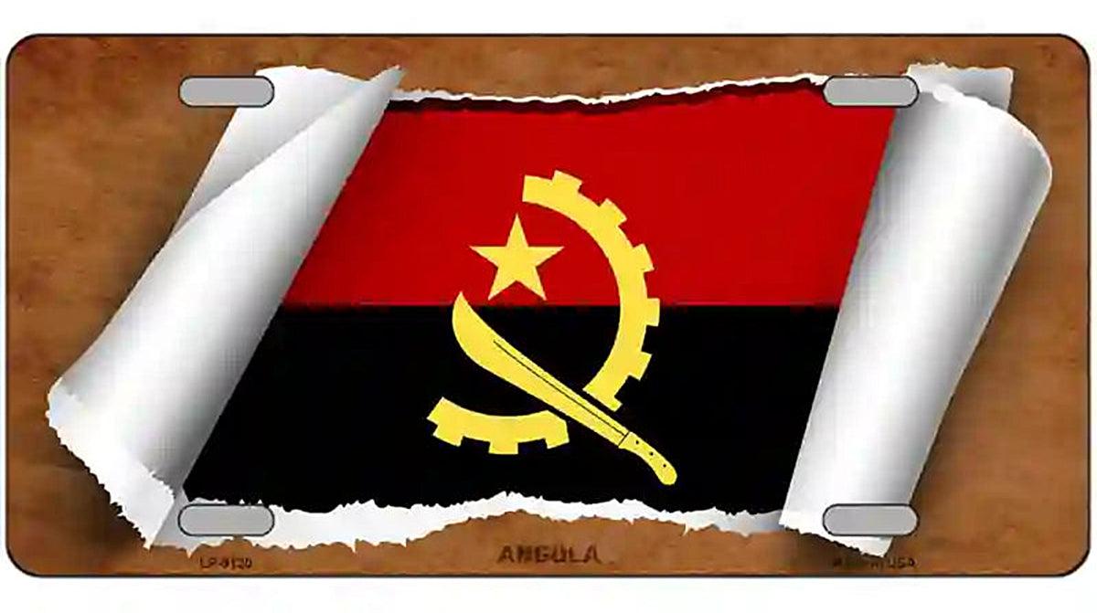 Angola Flag Scroll Metal Novelty License Plate