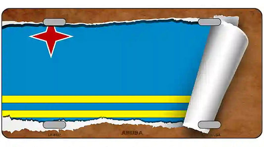 Aruba Flag Scroll Metal Novelty License Plate