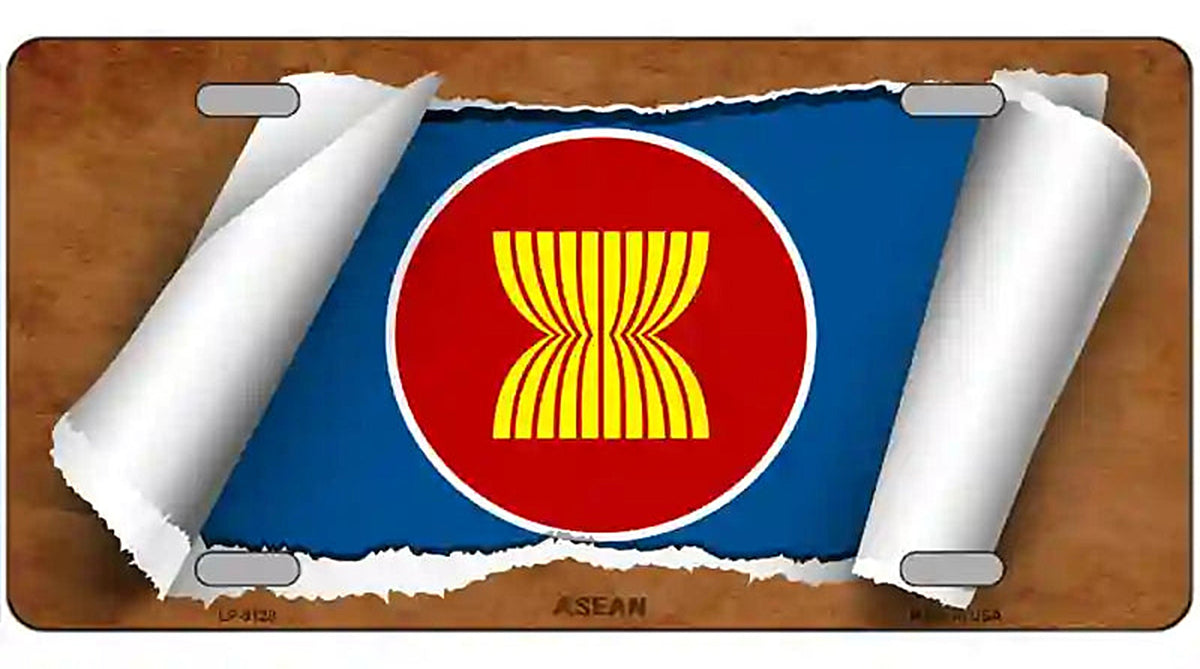 Asean Flag Scroll Metal Novelty License Plate