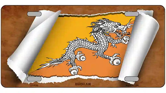 Bhutan Flag Scroll Metal Novelty License Plate