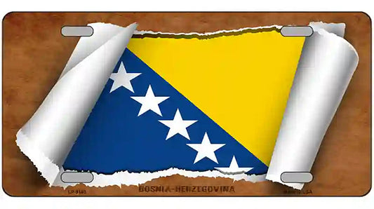 Bosnia-Herzegovina Flag Scroll Metal Novelty License Plate