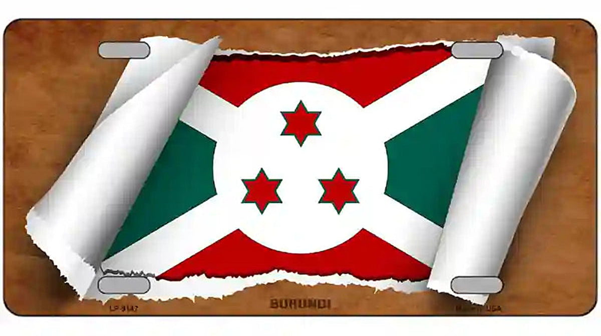 Burundi Flag Scroll Metal Novelty License Plate