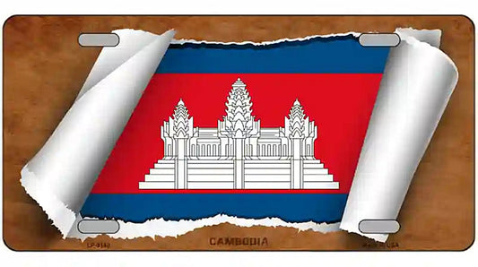 Cambodia Flag Scroll Metal Novelty License Plate