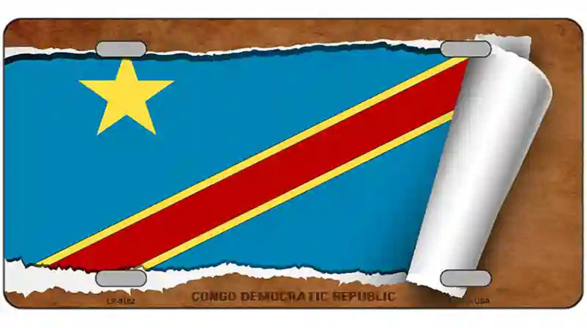 Congo Democratic Republic Flag Scroll Metal Novelty License Plate