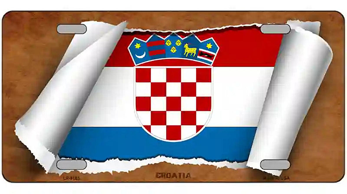Croatia Flag Scroll Metal Novelty License Plate