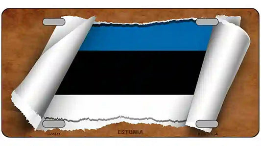 Estonia Flag Scroll Metal Novelty License Plate
