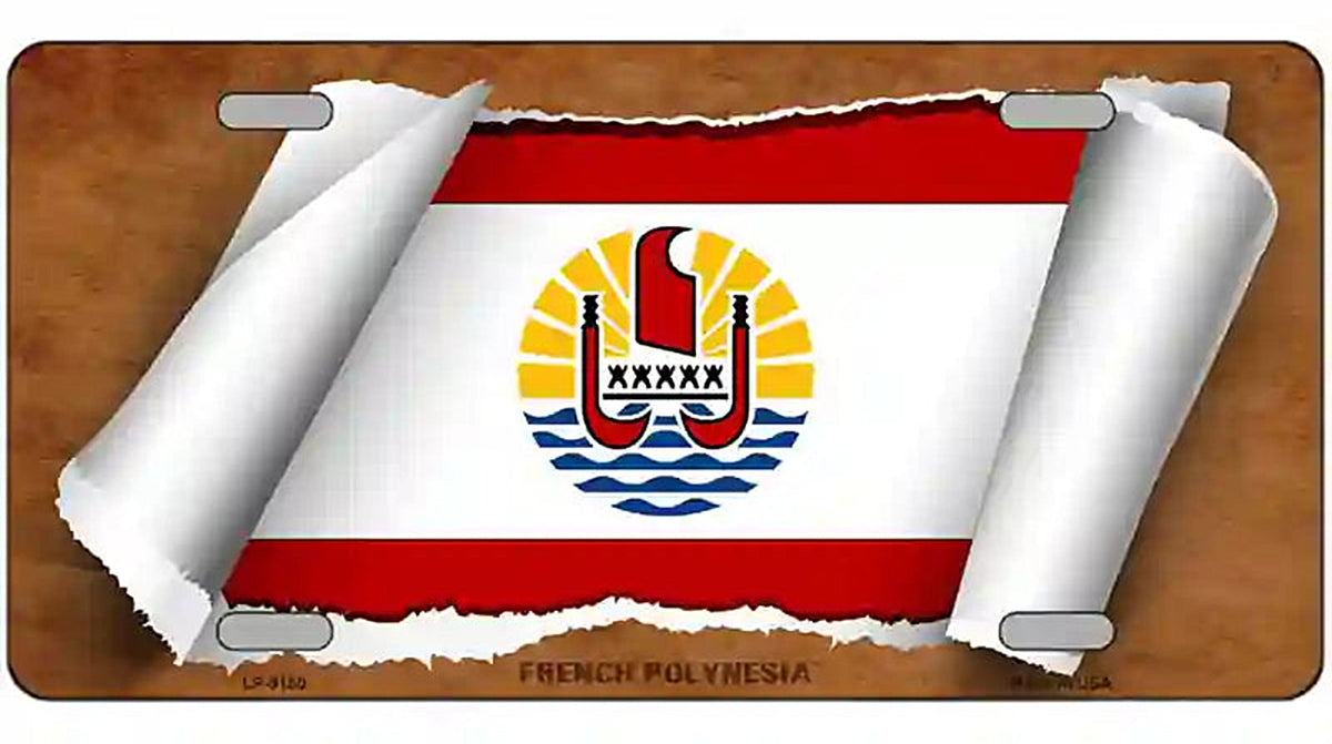 French Polynesia Flag Scroll Metal Novelty License Plate