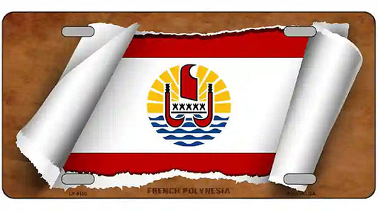 French Polynesia Flag Scroll Metal Novelty License Plate