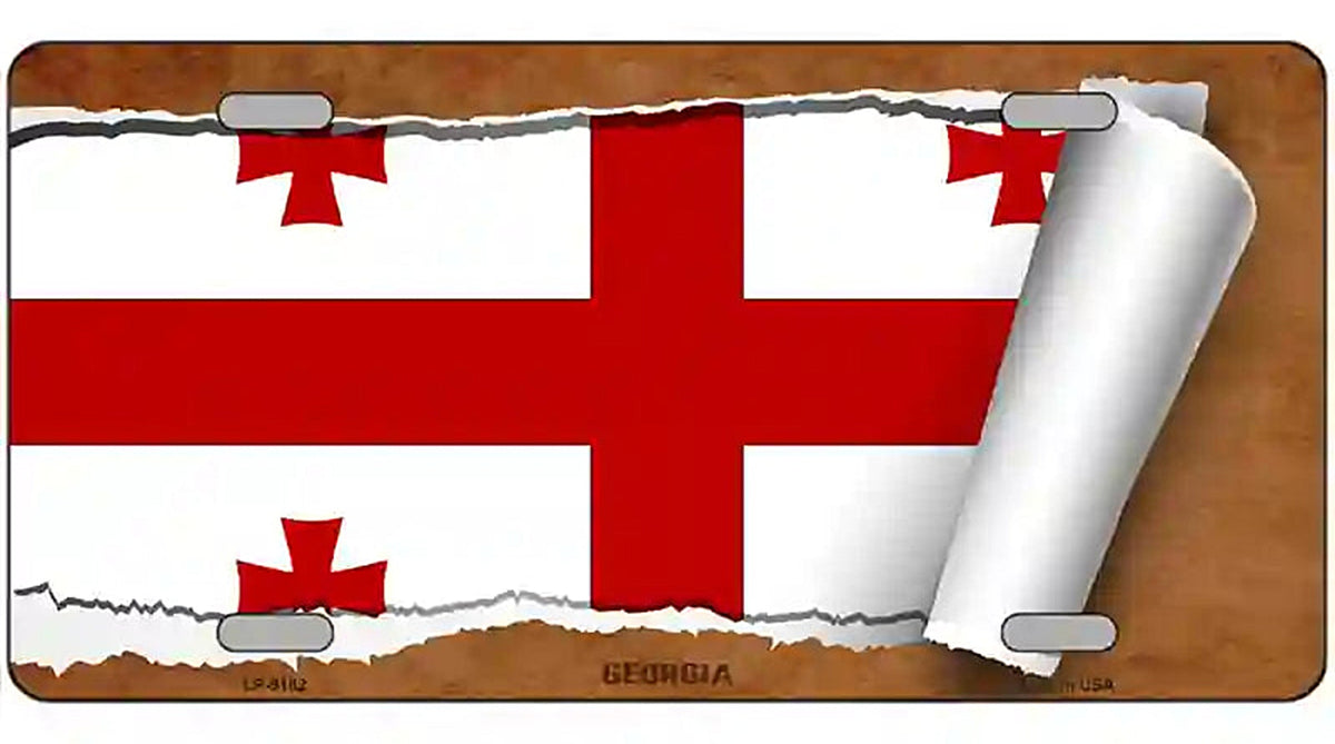 Georgia Country Flag Scroll Metal Novelty License Plate