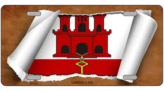 Gibraltar Flag Scroll Metal Novelty License Plate
