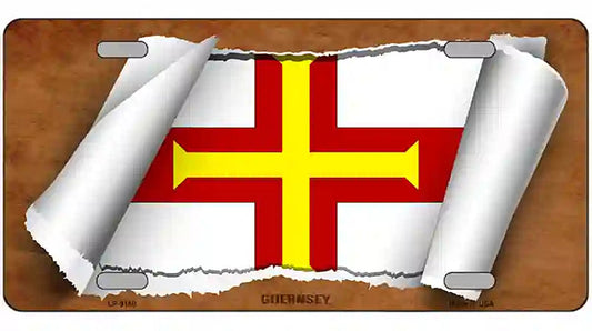 Guernsey Flag Scroll Metal Novelty License Plate