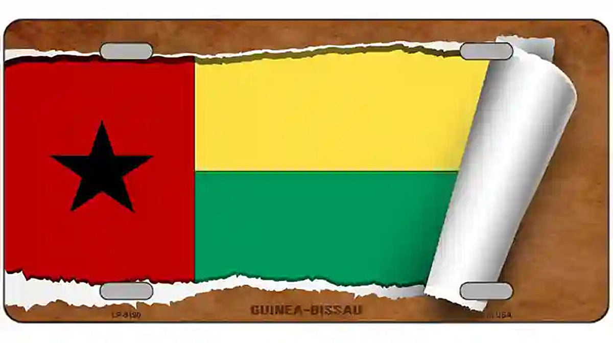 Guinea-Bissau Flag Scroll Metal Novelty License Plate