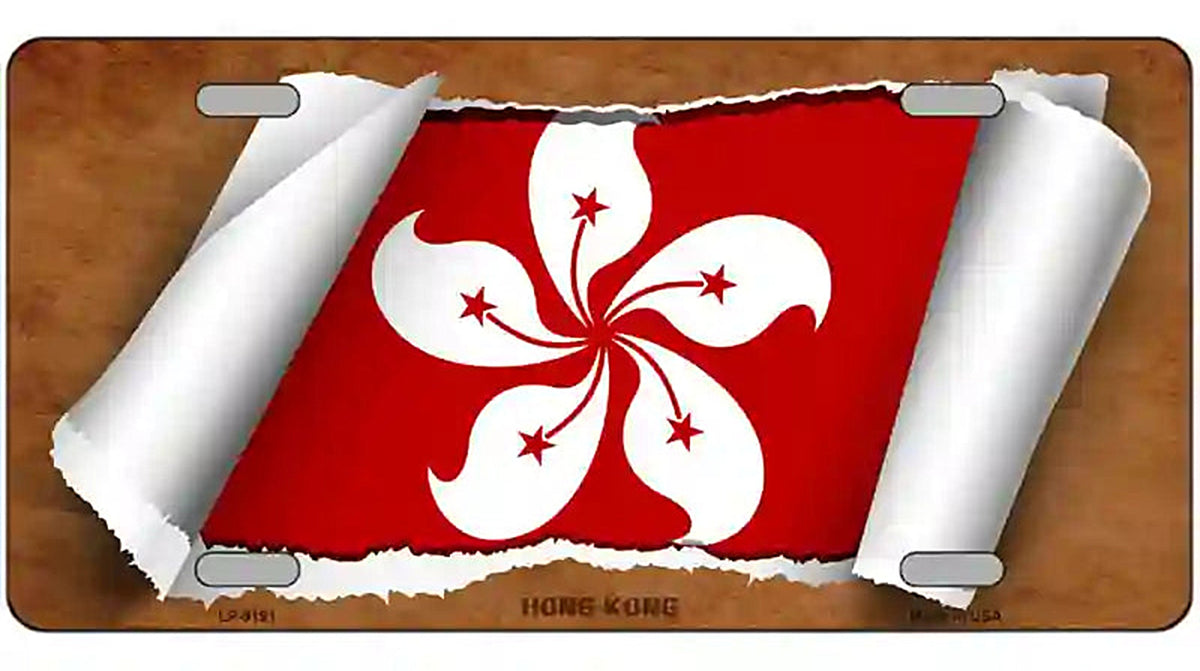 Hong Kong Flag Scroll Metal Novelty License Plate