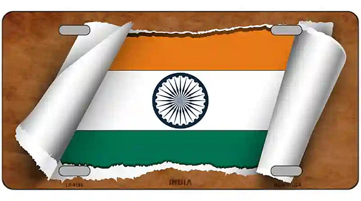 India Flag Scroll Metal Novelty License Plate