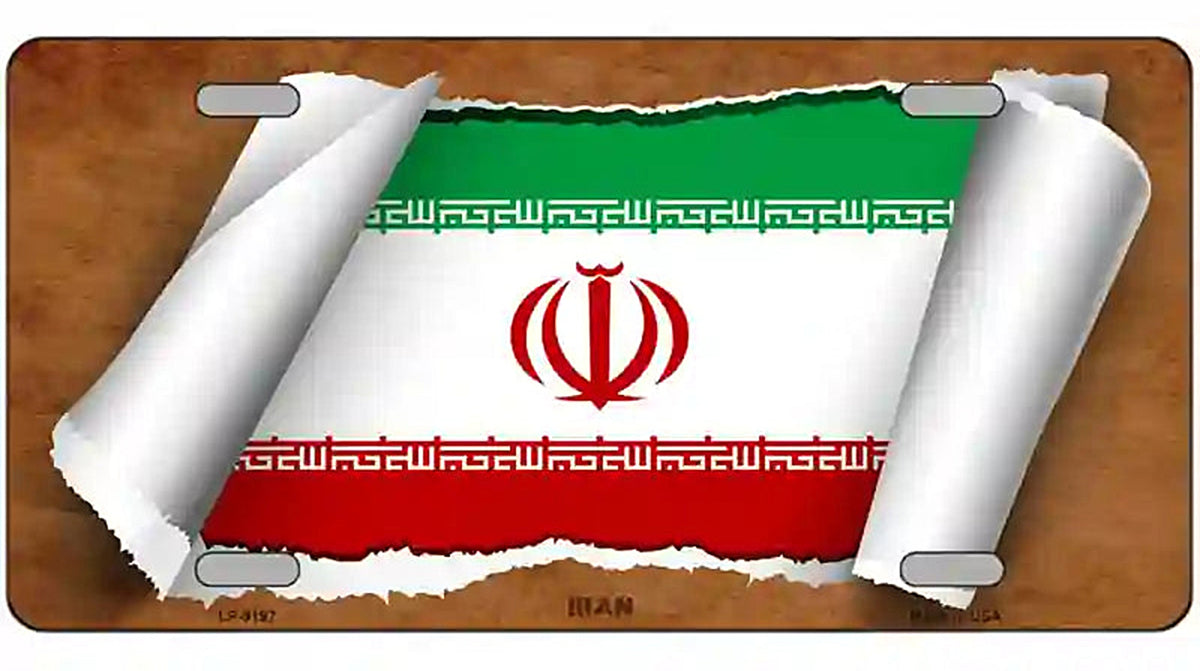 Iran Flag Scroll Metal Novelty License Plate