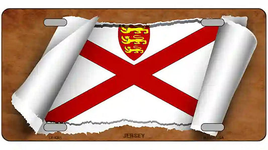 Jersey Flag Scroll Metal Novelty License Plate