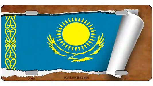 Kasakhstan Flag Scroll Metal Novelty License Plate