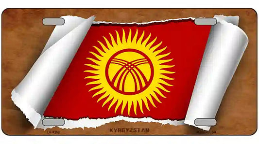 Kyrgyzstan Flag Scroll Metal Novelty License Plate