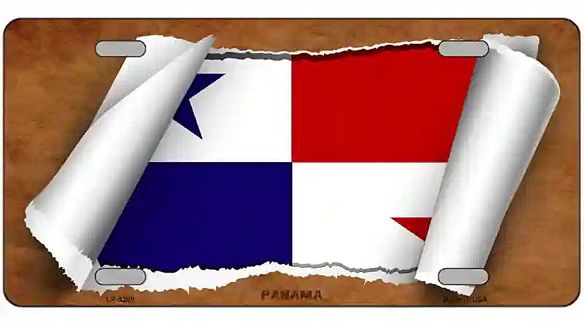 Panama Flag Scroll Metal Novelty License Plate