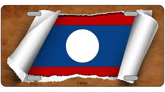 Laos Flag Scroll Metal Novelty License Plate
