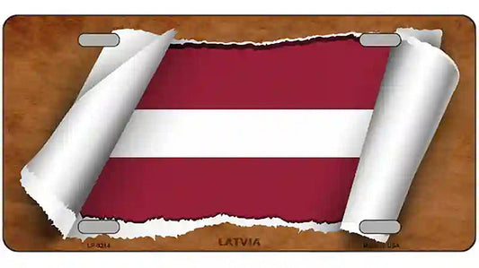 Latvia Flag Scroll Metal Novelty License Plate