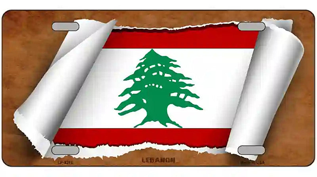 Lebanon Flag Scroll Metal Novelty License Plate