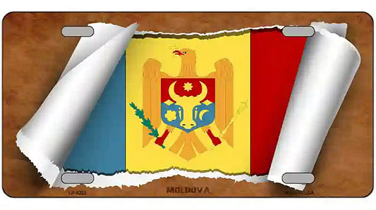 Moldova Flag Scroll Metal Novelty License Plate