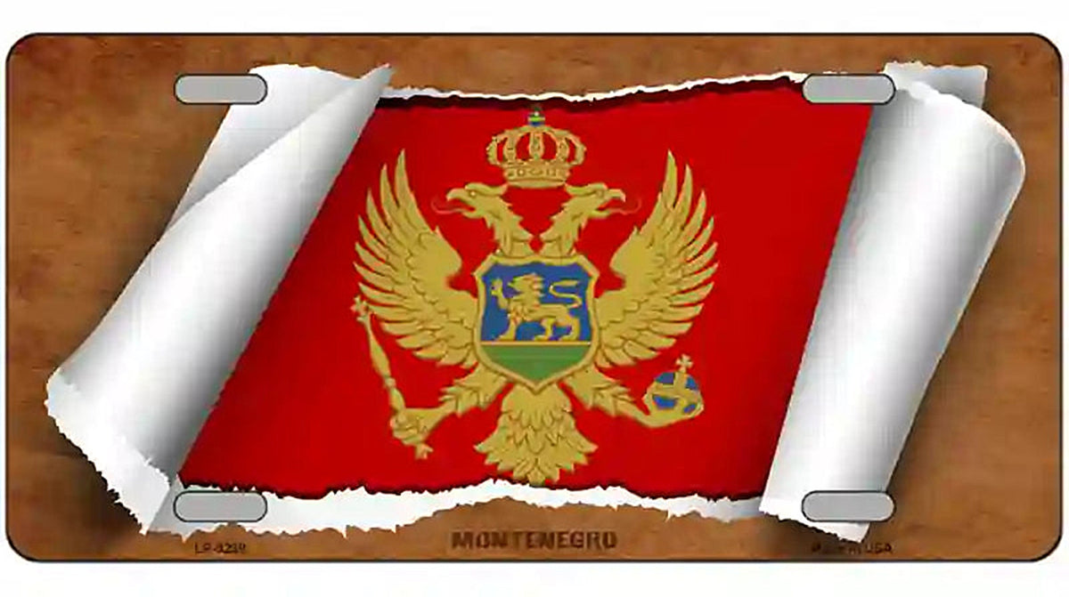 Montenegro Flag Scroll Metal Novelty License Plate