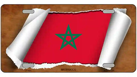 Morocco Flag Scroll Metal Novelty License Plate