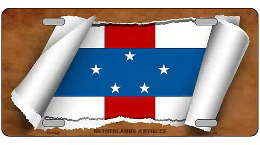 Netherlands Antilles Flag Scroll Metal Novelty License Plate