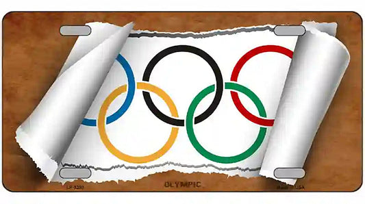Olympic Flag Scroll Metal Novelty License Plate