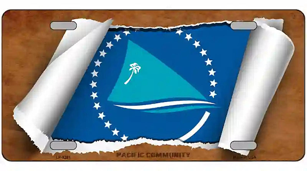 Pacific Community Flag Scroll Metal Novelty License Plate