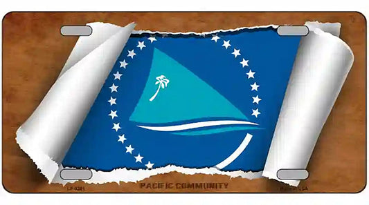 Pacific Community Flag Scroll Metal Novelty License Plate