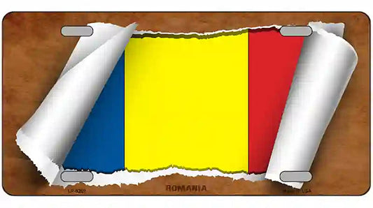 Romania Flag Scroll Metal Novelty License Plate