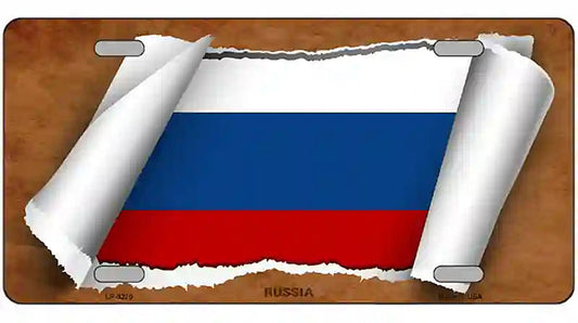 Russia Flag Scroll Metal Novelty License Plate