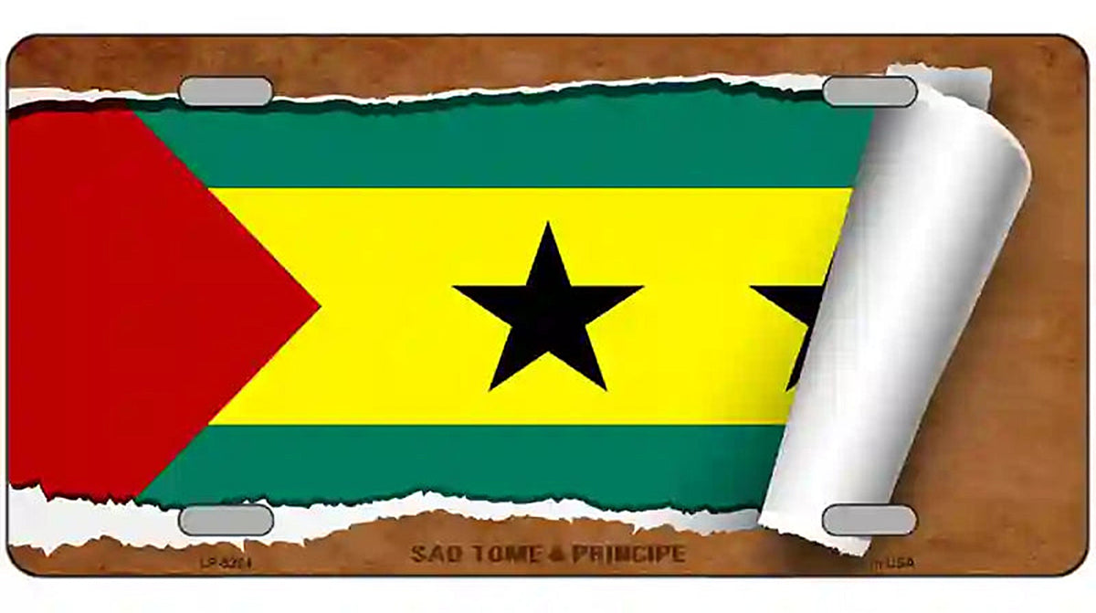 Sao Tome & Principe Flag Scroll Metal Novelty License Plate