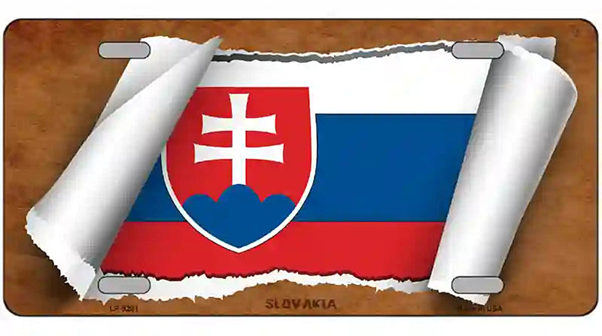 Slovakia Flag Scroll Metal Novelty License Plate