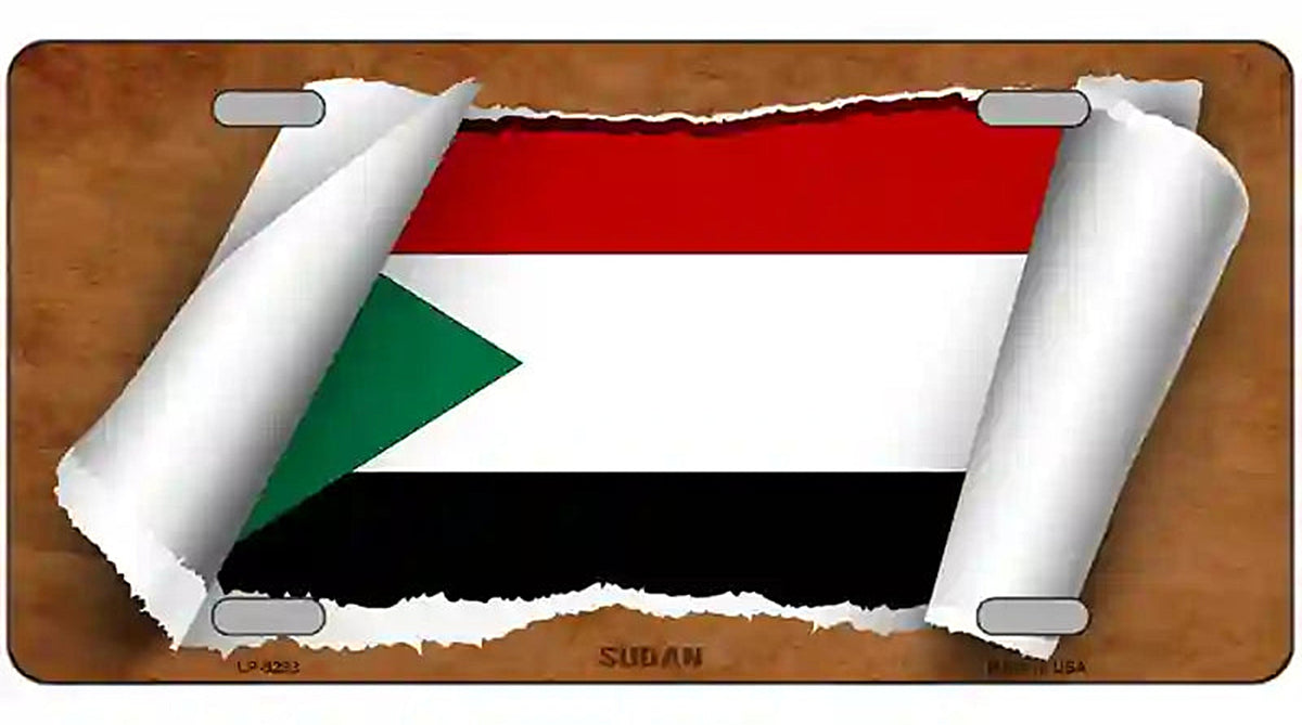 Sudan Flag Scroll Metal Novelty License Plate