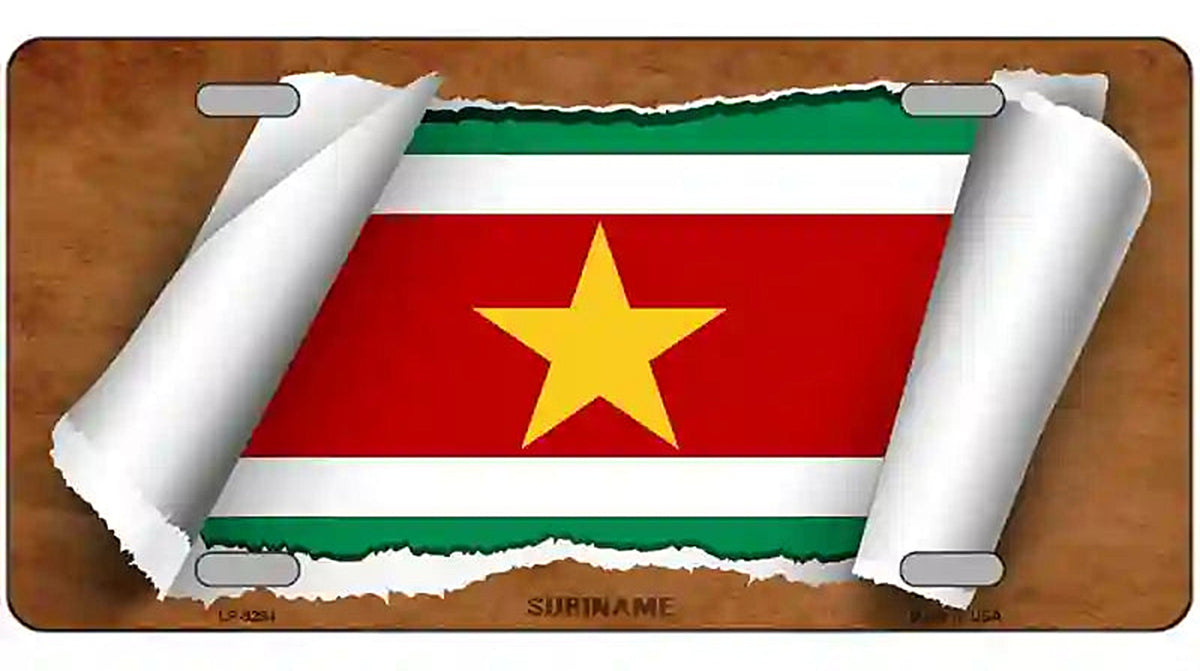 Suriname Flag Scroll Metal Novelty License Plate