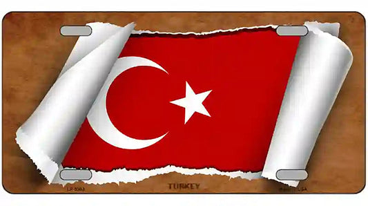 Turkey Flag Scroll Metal Novelty License Plate