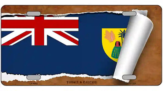 Turks & Caicos Flag Scroll Metal Novelty License Plate