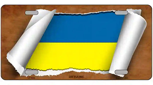 Ukraine Flag Scroll Metal Novelty License Plate