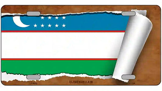 Uzbekistan Flag Scroll Metal Novelty License Plate