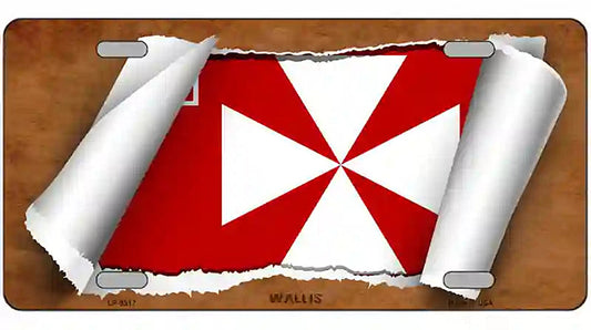 Wallis Flag Scroll Metal Novelty License Plate