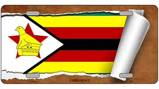 Zimbabwe Flag Scroll Metal Novelty License Plate