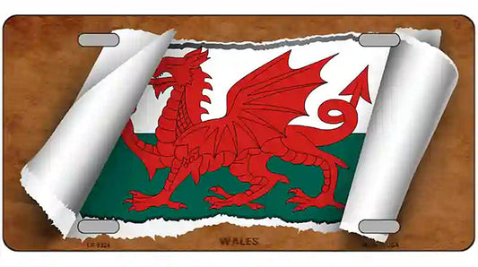 Wales Flag Scroll Metal Novelty License Plate