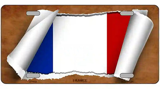France Flag Scroll Metal Novelty License Plate
